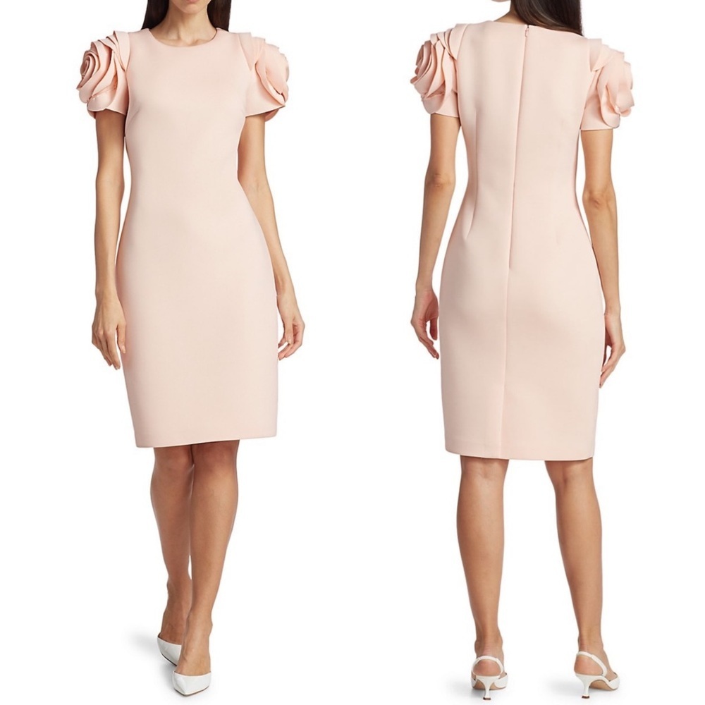Badgley Mischka Rosette Pink Dress Size 6 Mother Bride Cocktail Minimal Scuba
